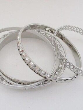 Silver Tone Mixed Design Bangle Bracelet Set of 5